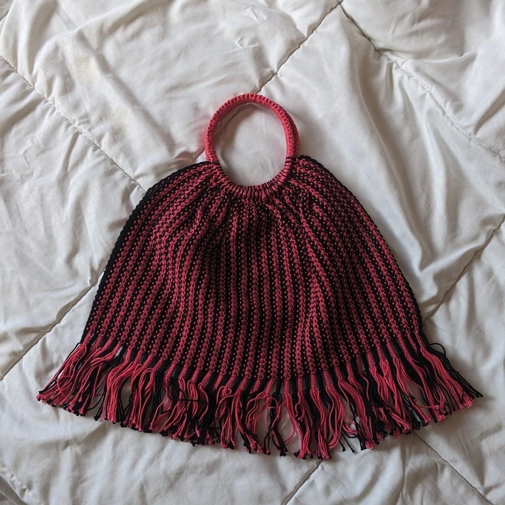 Vintage Black and Pink Handwoven Bag